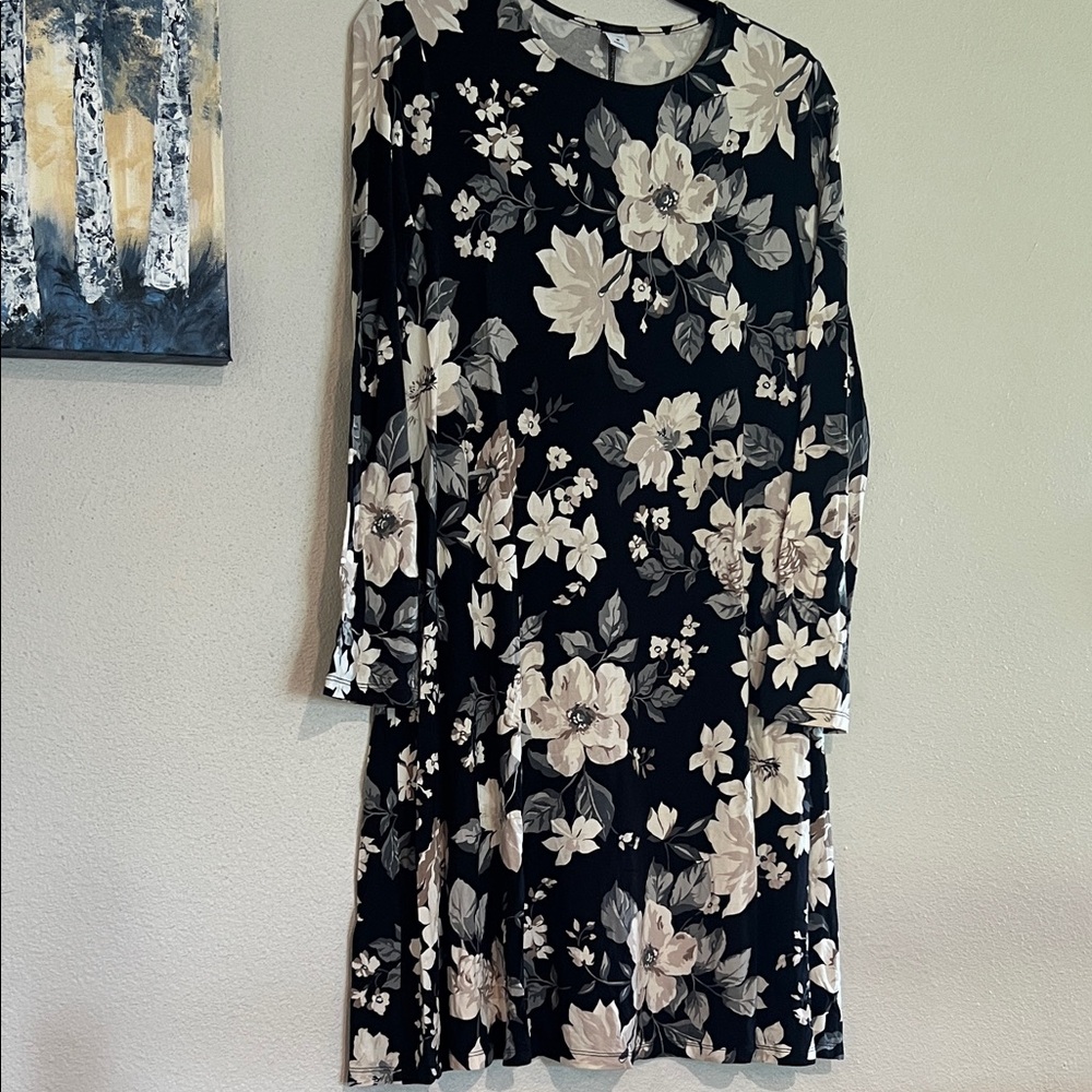 Old Navy Floral Black and Cream Women's Dress